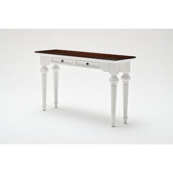 Console en bois blanc avec plateau acajou 2 tiroirs 140x80cm ROYAN