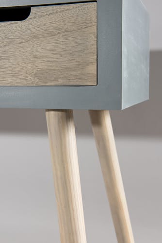 Console en bois couleur gris béton 3 tiroirs et pieds couleur naturelle 100x34x77cm LORENS
