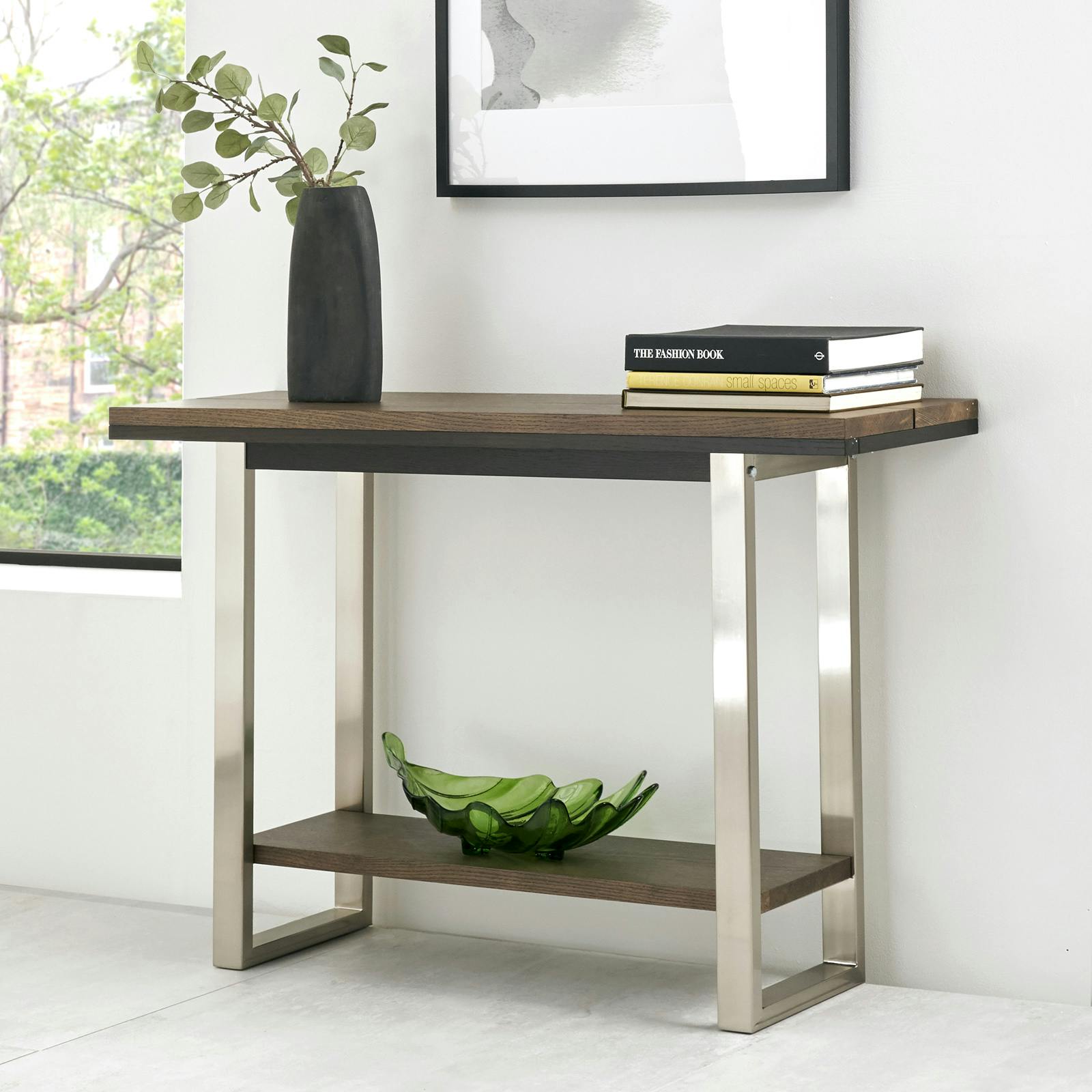 Console en bois de chêne et métal brossé RIMINI