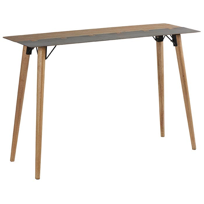 Console en métal plaqué sapin massif et métal, et pieds bois massif 130x45x86cm VULCAN