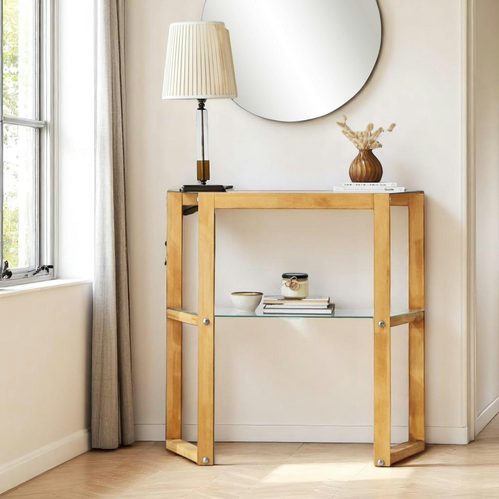 Console en verre et bois clair - 2 plateaux LHASA
