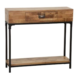 Console entrée rétro bois d'hévéa métal LOFT