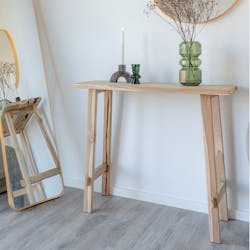 Console entrée rustique - bois clair, pieds tréteaux MENDOZA
