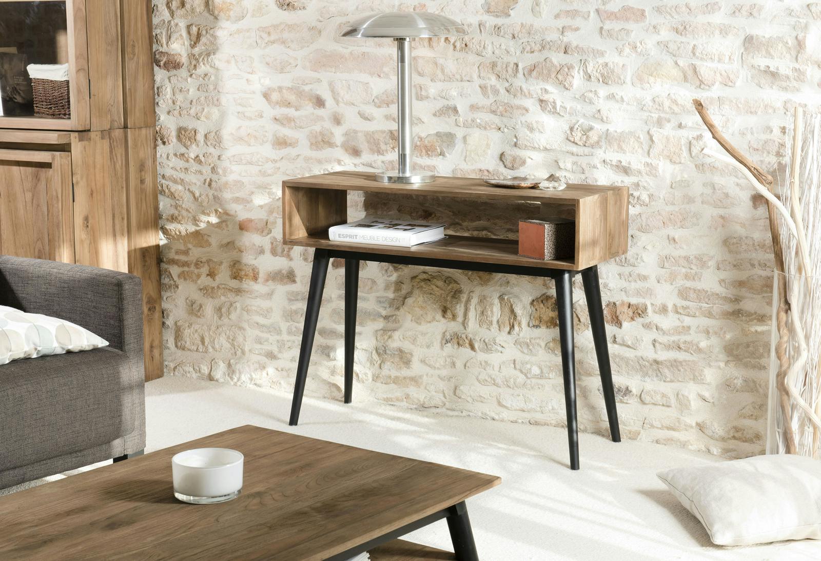 Console esprit scandinave en Teck recyclé 1 niche 100x35x78cm SWING