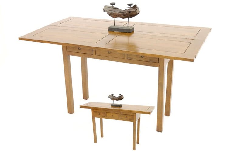 Console extensible en table à tiroirs hévéa 140cm HELENA