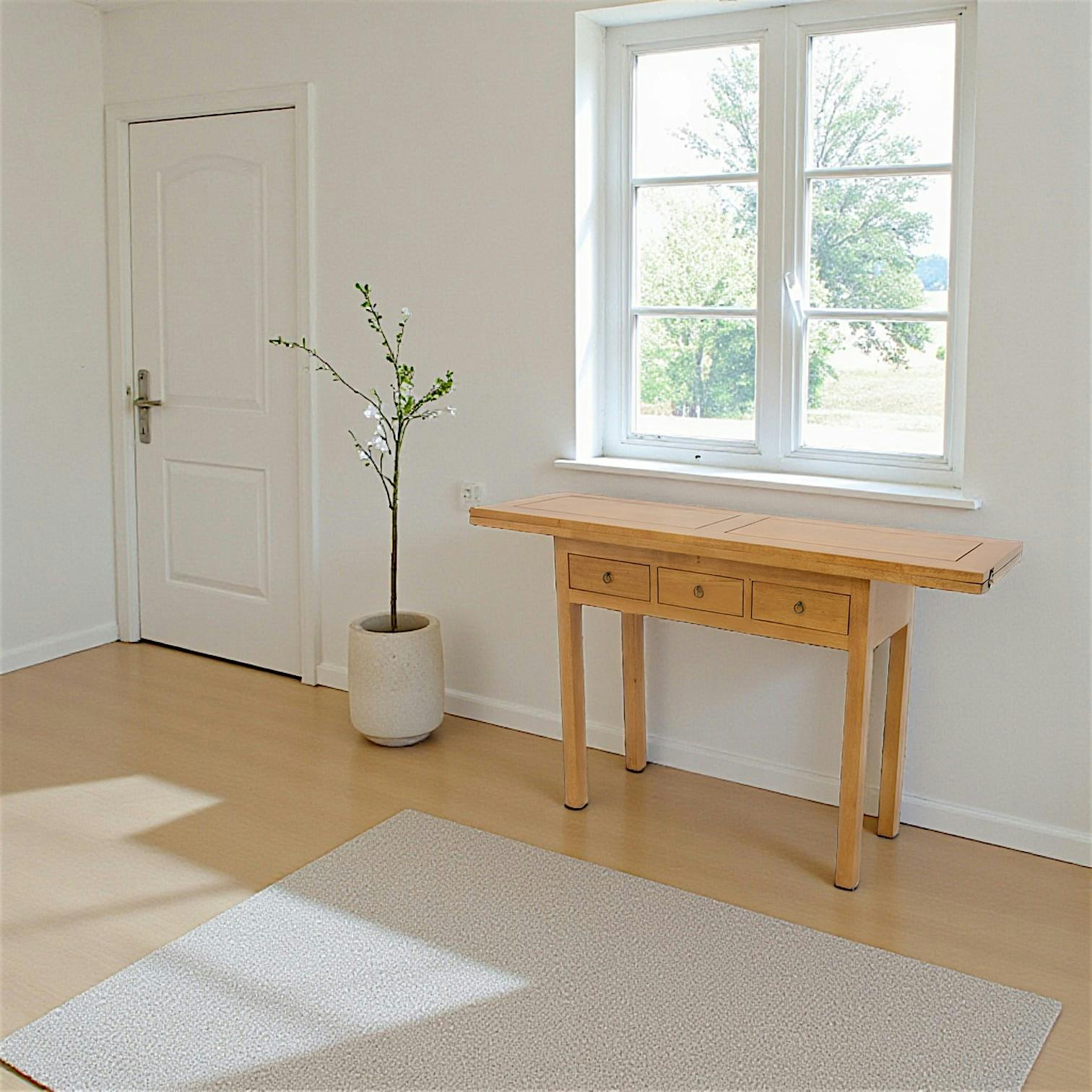 Console extensible en table à tiroirs hévéa 140cm HELENA