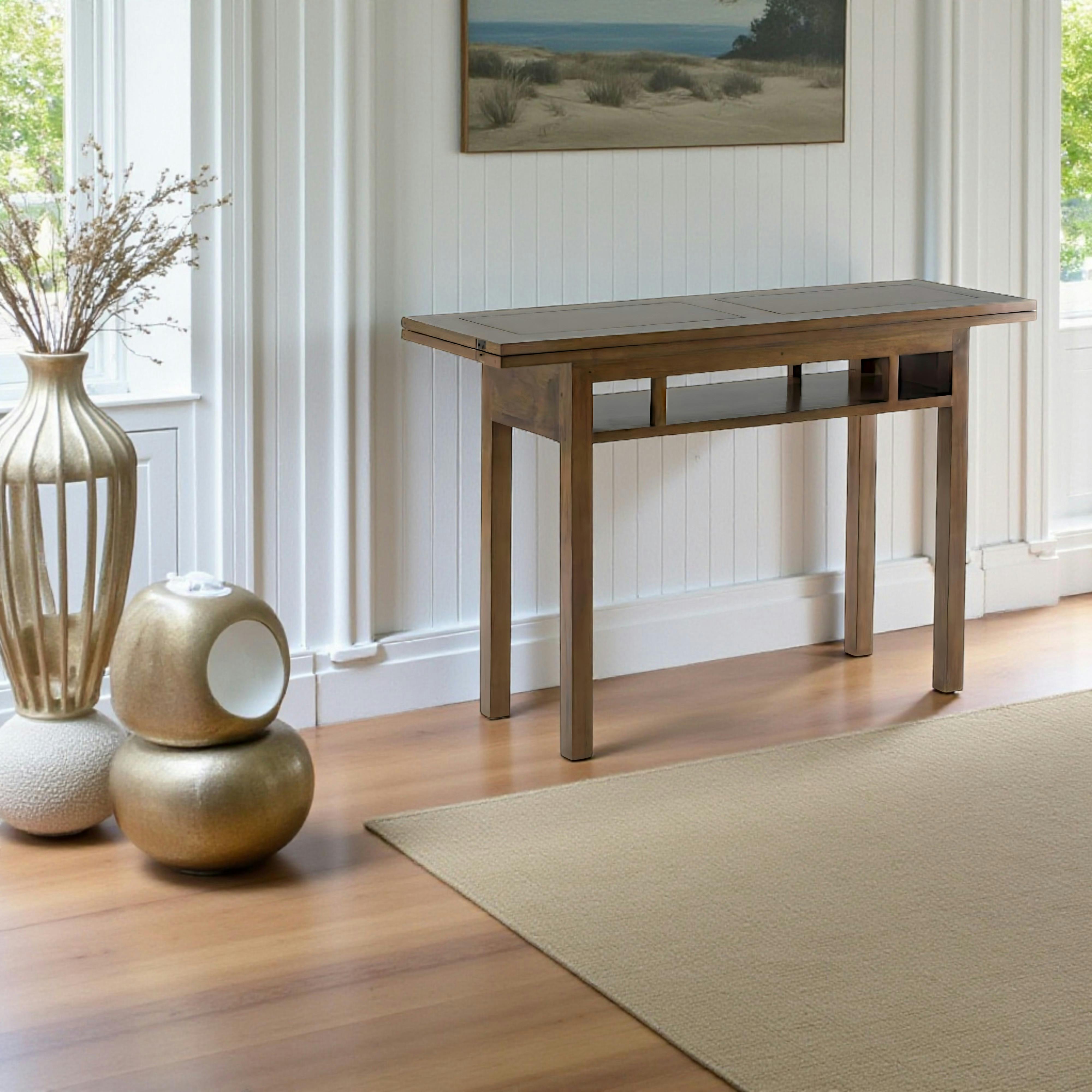 Console extensible en table repas hévéa 120cm HELENA