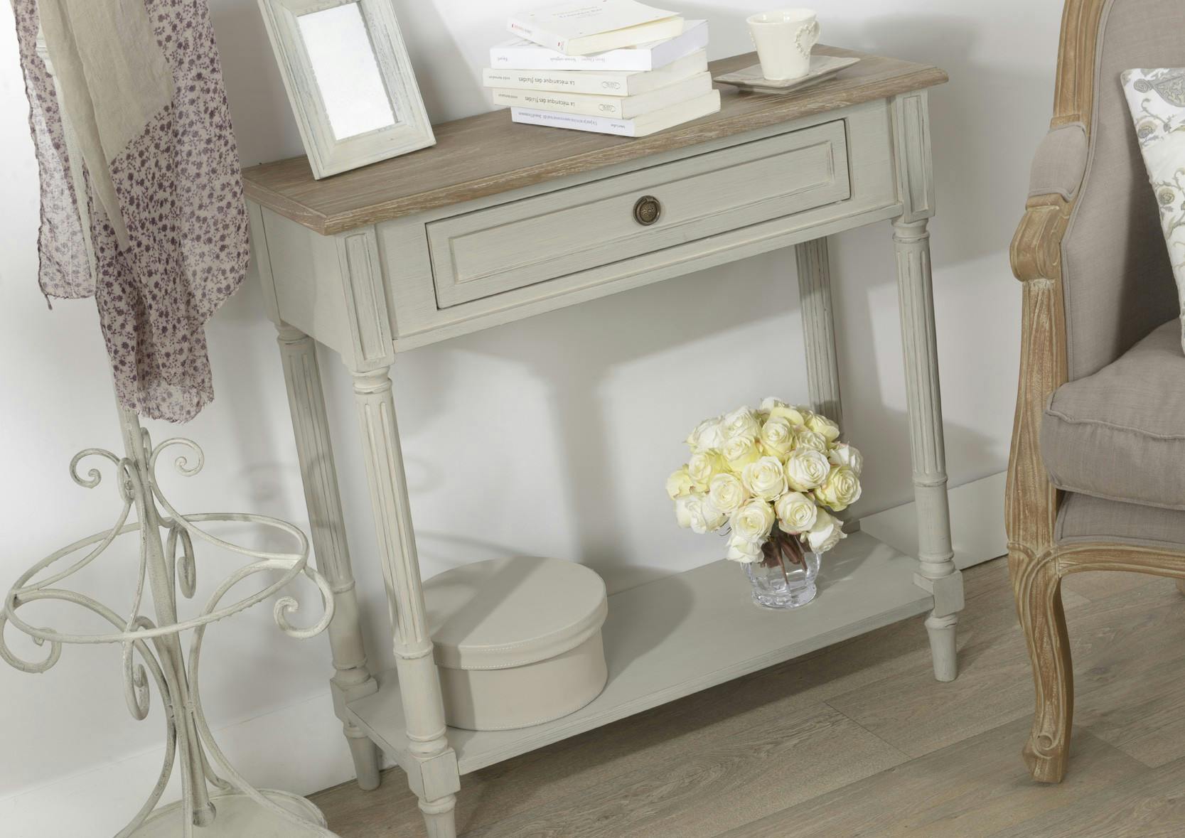 Console grise 80 cm en bois 1 tiroir EDOUARD L 80 x P 30 x  H 80 AMADEUS