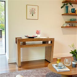 Console Hévéa 2 niches intégrées dans son double plateaux 110x40x78cm OLGA