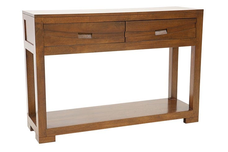 Console Hévéa 2 tiroirs, double plateaux 110x34x76cm NIAGARA