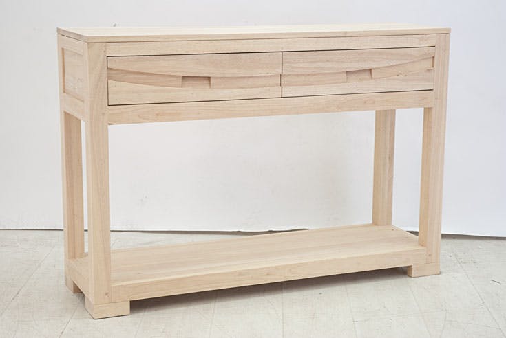 Console Hévéa 2 tiroirs, double plateaux 110x34x76cm NIAGARA