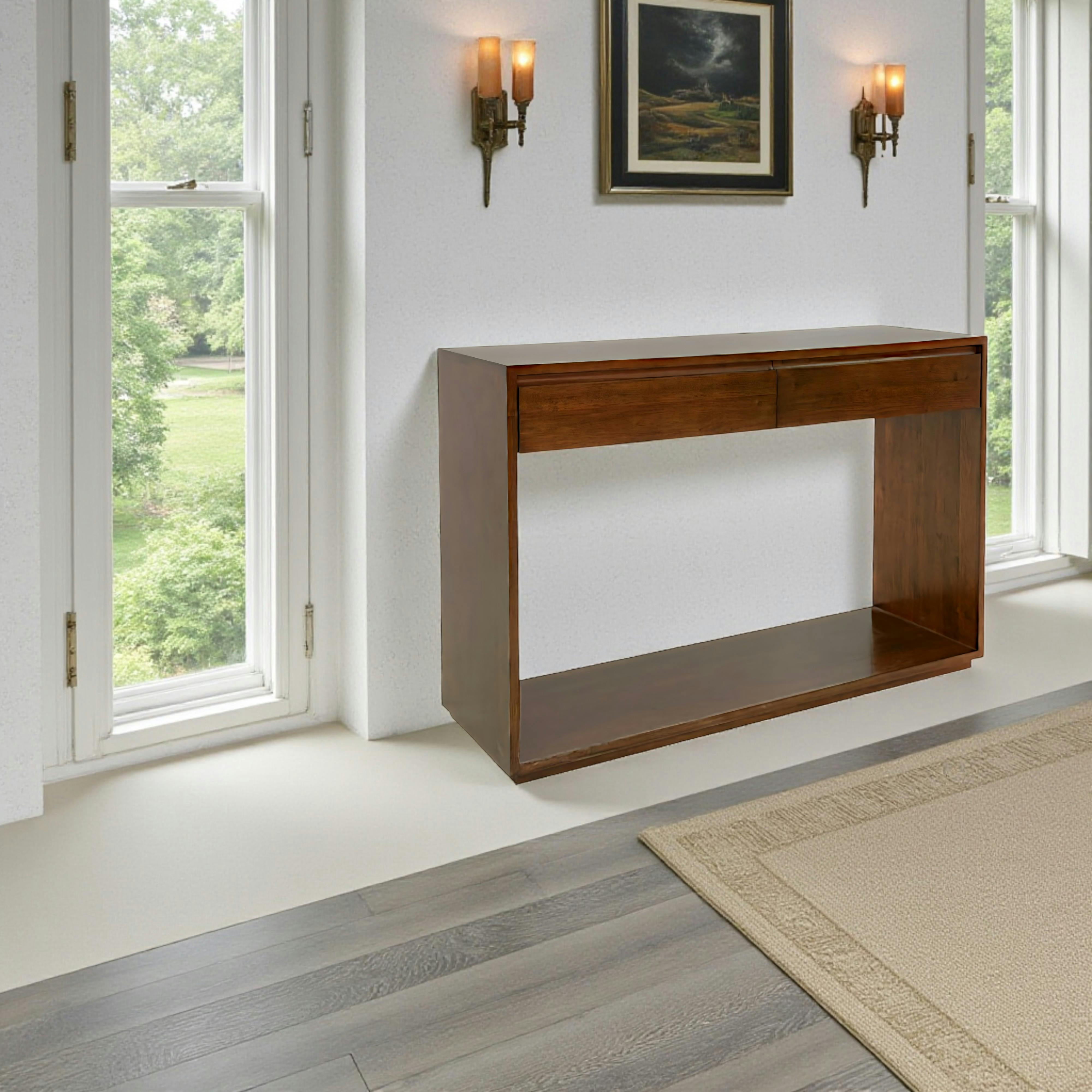 Console Hévéa 2 tiroirs, double plateaux 120x40x85cm BALTIC