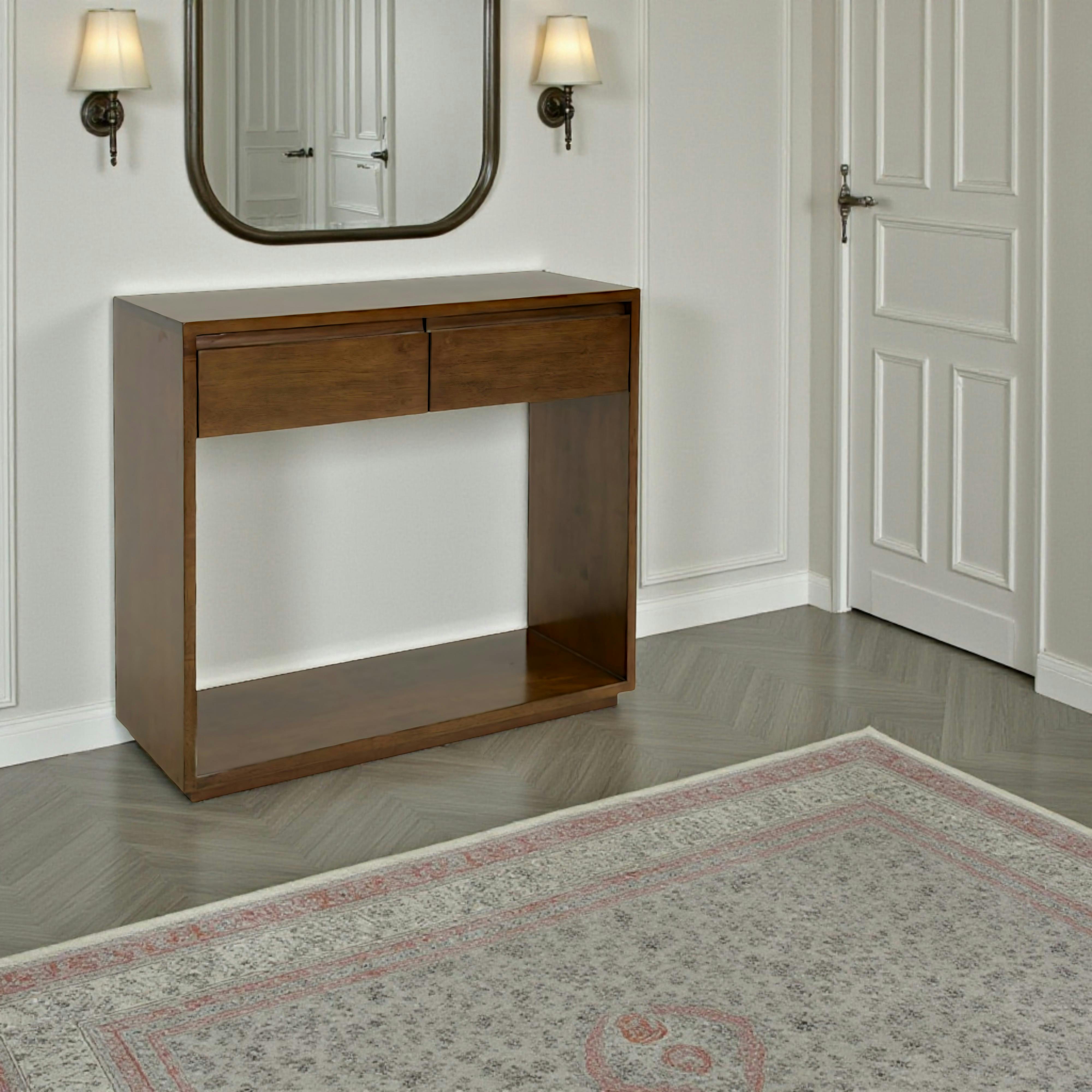 Console Hévéa 2 tiroirs, double plateaux 80x30x75cm BALTIC