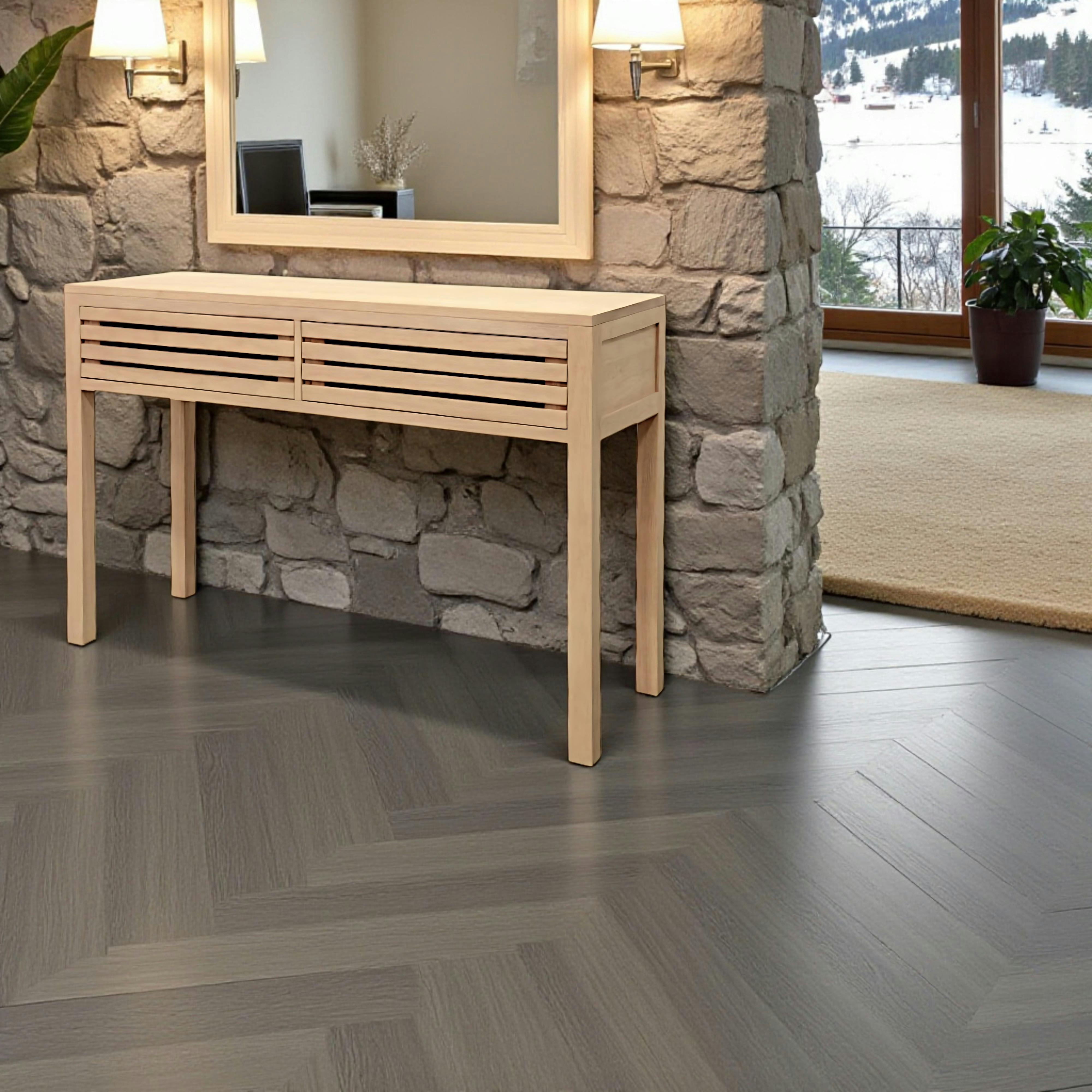 Console Hévéa 2 tiroirs façade Persienne 120x40x80cm NEW ORLEANS