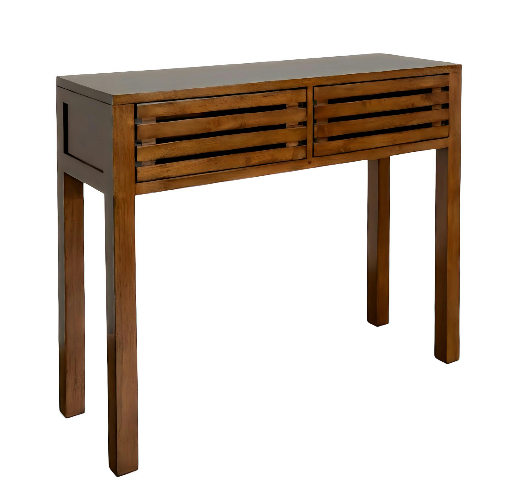 Console Hévéa 2 tiroirs façade Persienne 90x30x75cm NEW ORLEANS