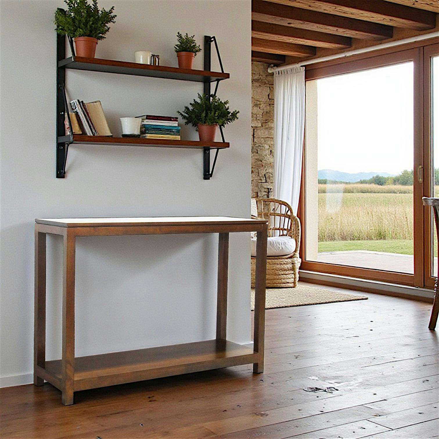 Console Hévéa double plateaux 110x35x85cm HELENA