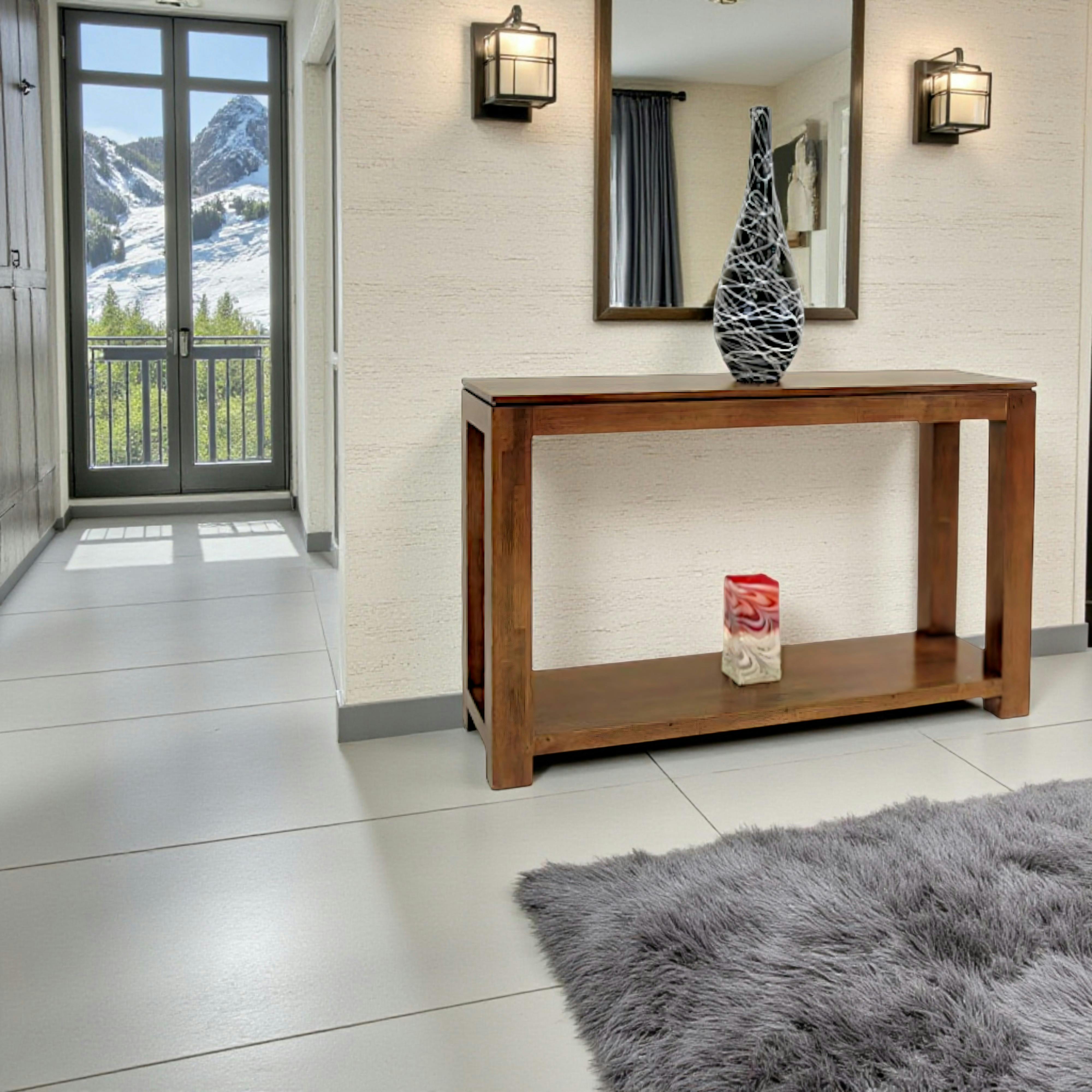 Console hévéa double plateaux 120cm HELENA