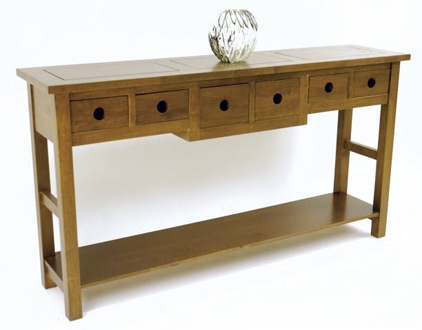 Console Hévéa double plateaux, 6 tiroirs 145x35x78cm TRADITION