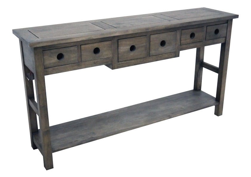 Console Hévéa double plateaux, 6 tiroirs 145x35x78cm TRADITION