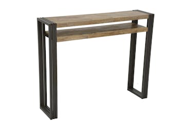  Console hévéa recyclé blanchi et métal noirci 2 plateaux 100X25X80cm DOCKER
