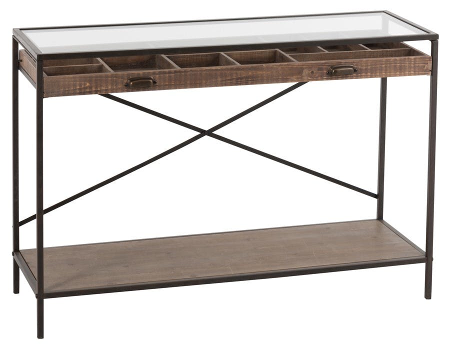 Console indus avec tiroir ouvert bois métal 122x43x 83 cm ref.30022934