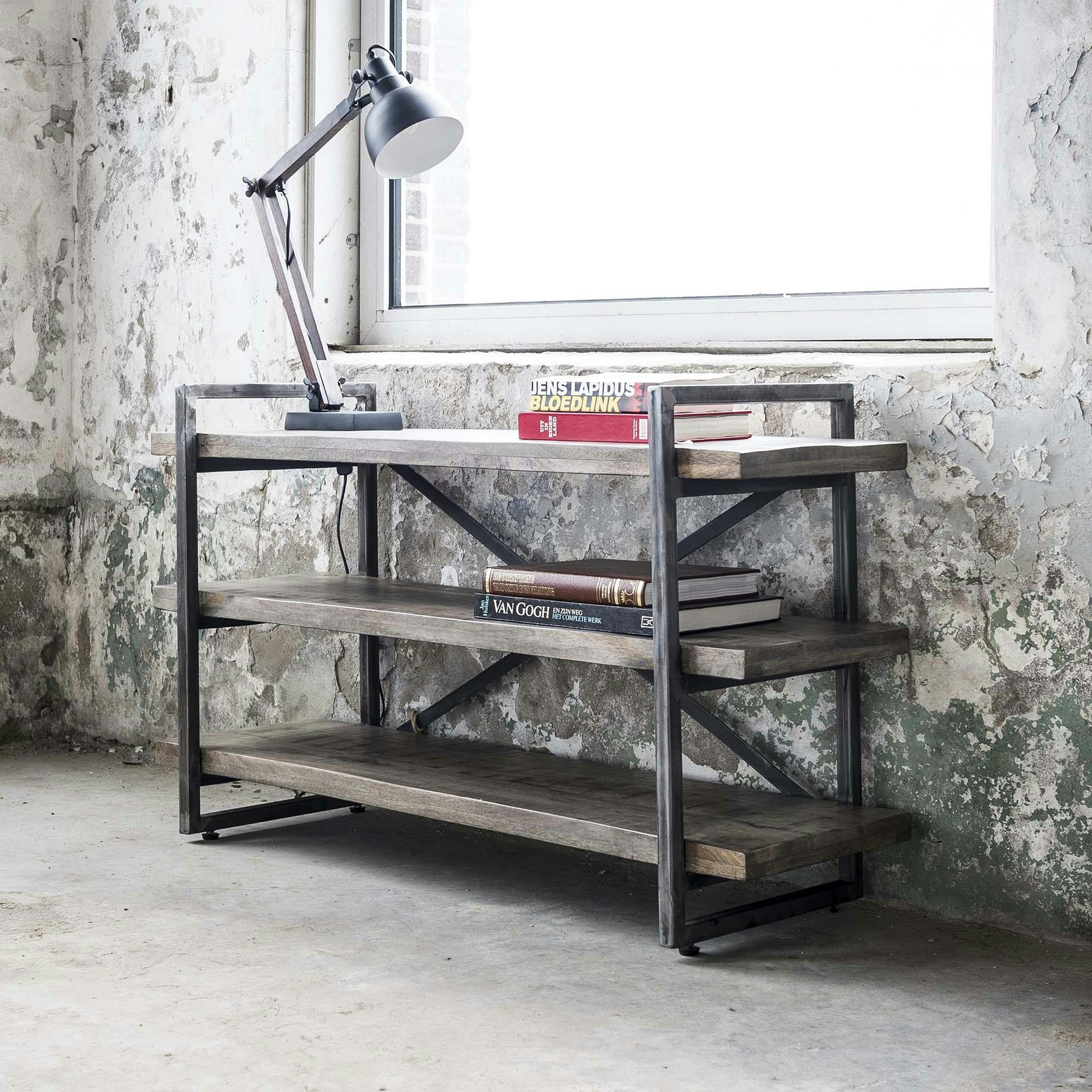 Console industrielle bois gris 3 niveaux ROADIES