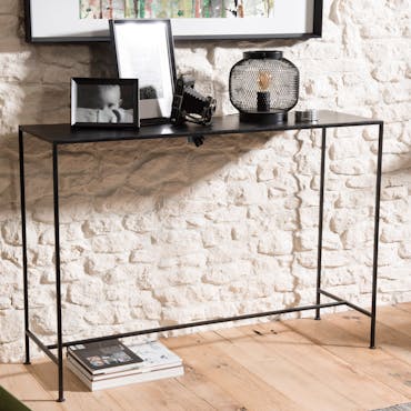 Pier Import console style industriel métal noir aspect épuré plateau 110x35cm LIVERPOOL