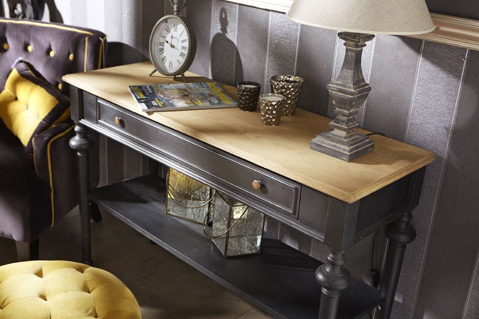 Console Louis Philippe à tiroir en bois noir NEW LEGENDE L120xP40xH80 AMADEUS