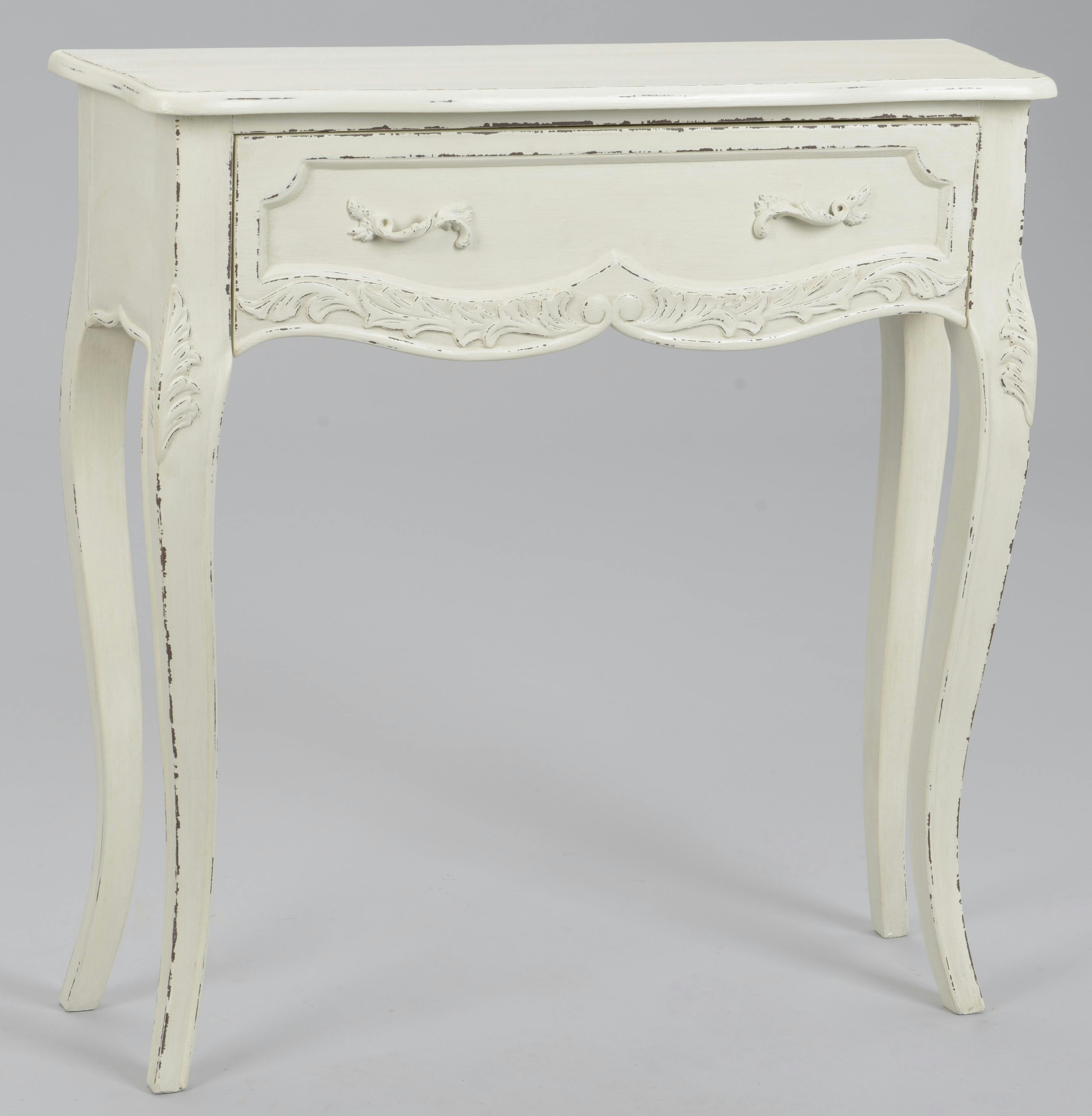 Console Louis XV shabby bois blanc vieilli 80 cm COMTESSE L 80 x P 25 x  H 80 AMADEUS