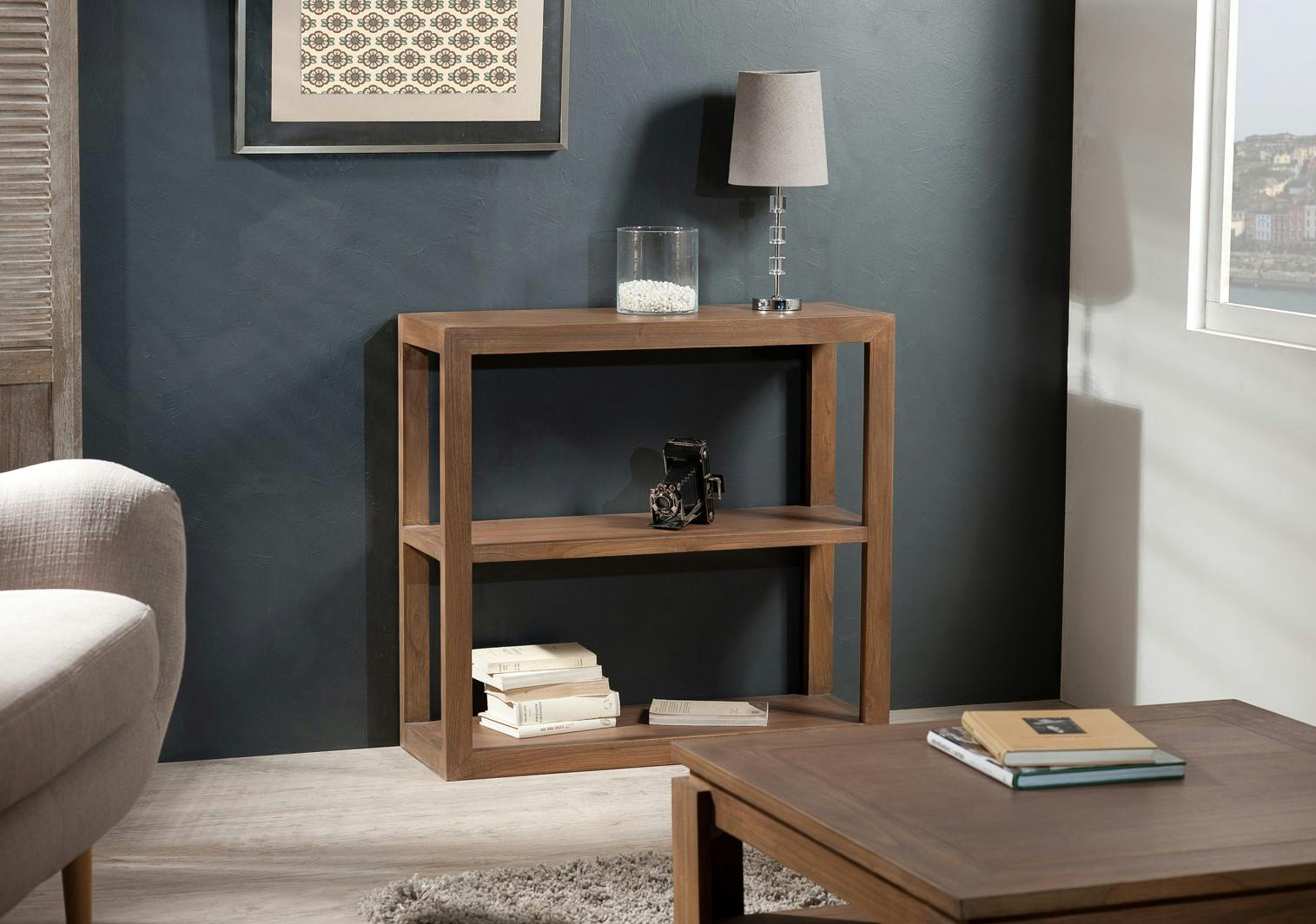 Console moderne exotique 3 plateaux L85 X P30 X H80CM LOUNA