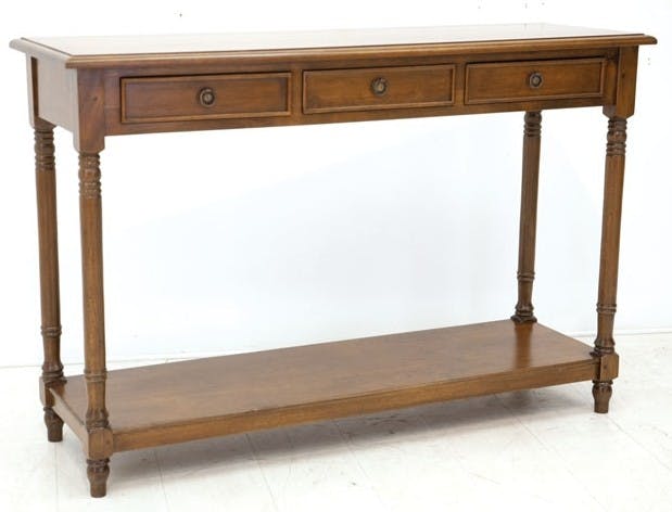 Console pieds tournés bois hévéa 3 tiroirs 120cm TRADITION