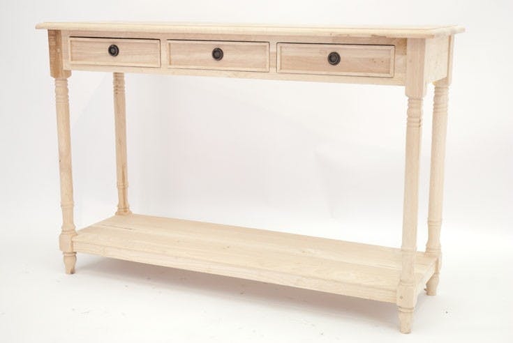 Console pieds tournés bois hévéa 3 tiroirs 120cm TRADITION