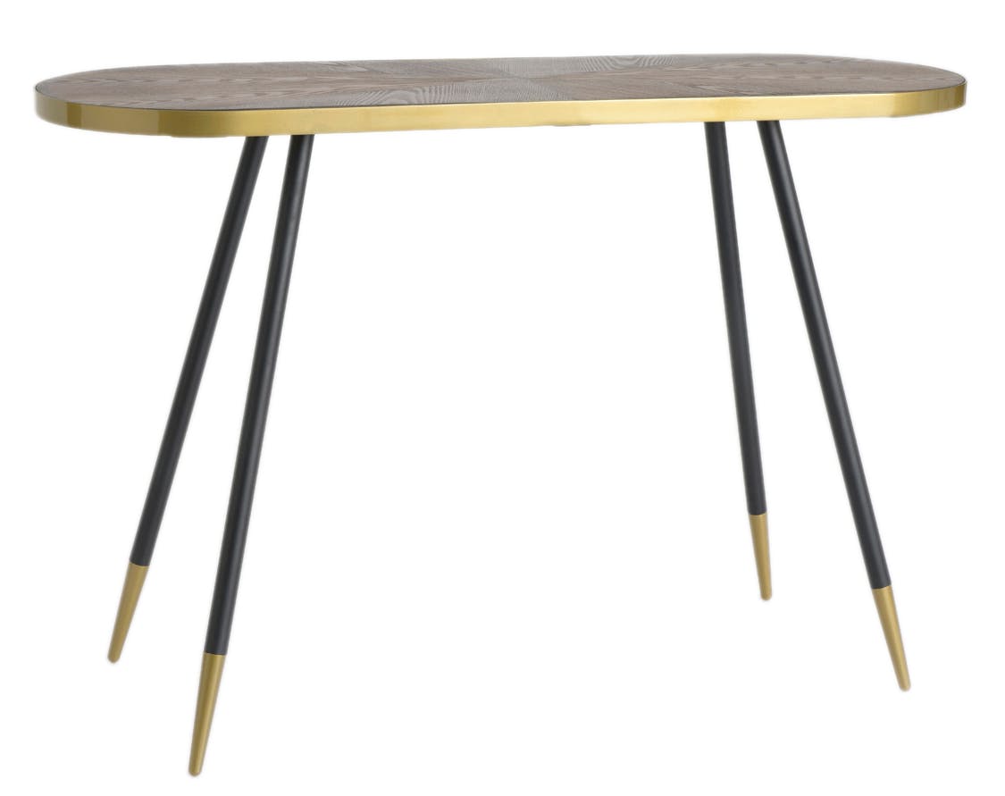 Console plateau avec effets et cerclage dorée et pieds noirs et dorés 101x36x75cm ART-DECO