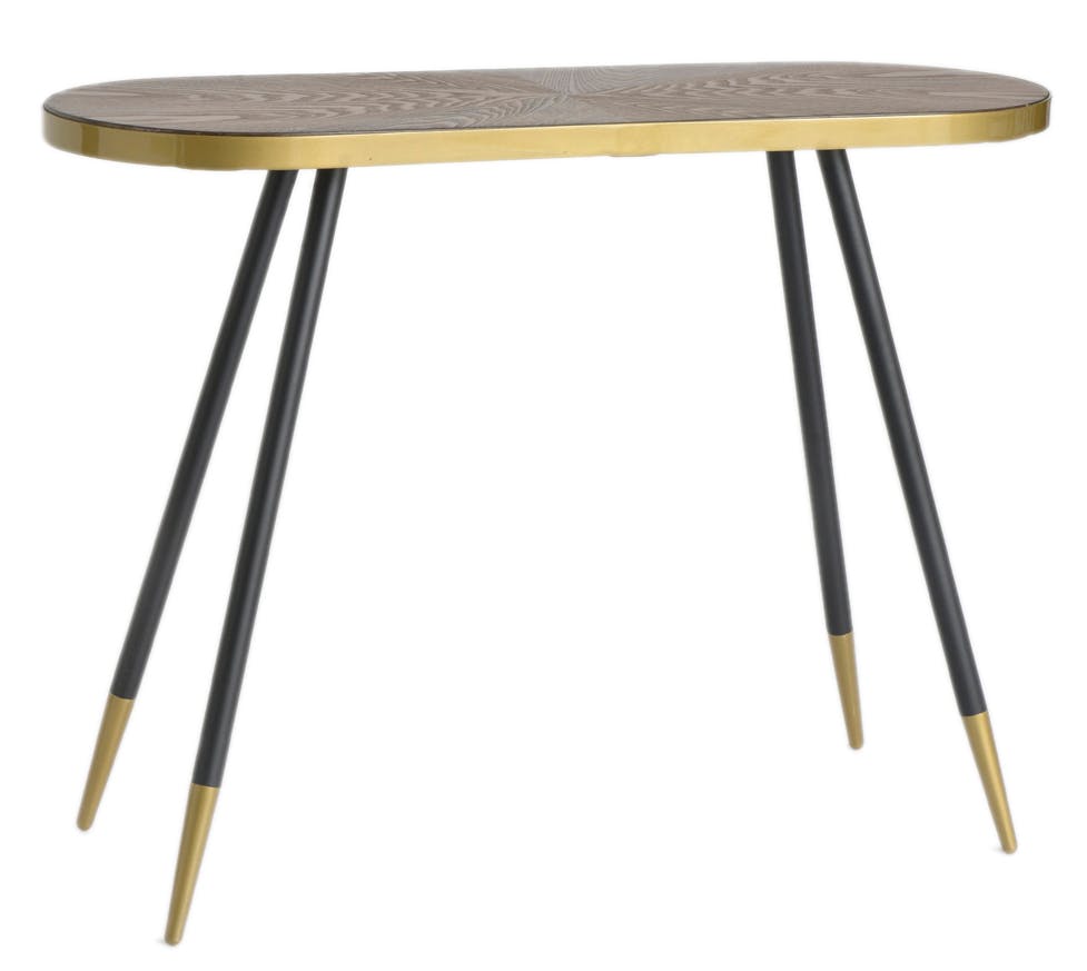Console plateau avec effets et cerclage dorée et pieds noirs et dorés 121x41x80cm ART-DECO
