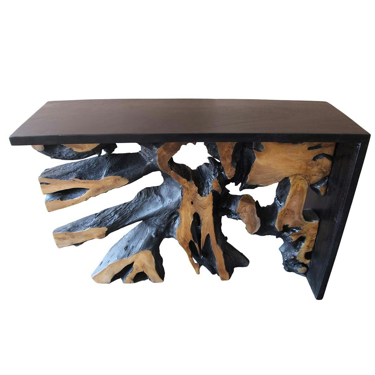 Console racine de teck contour bois noir ARIZONA