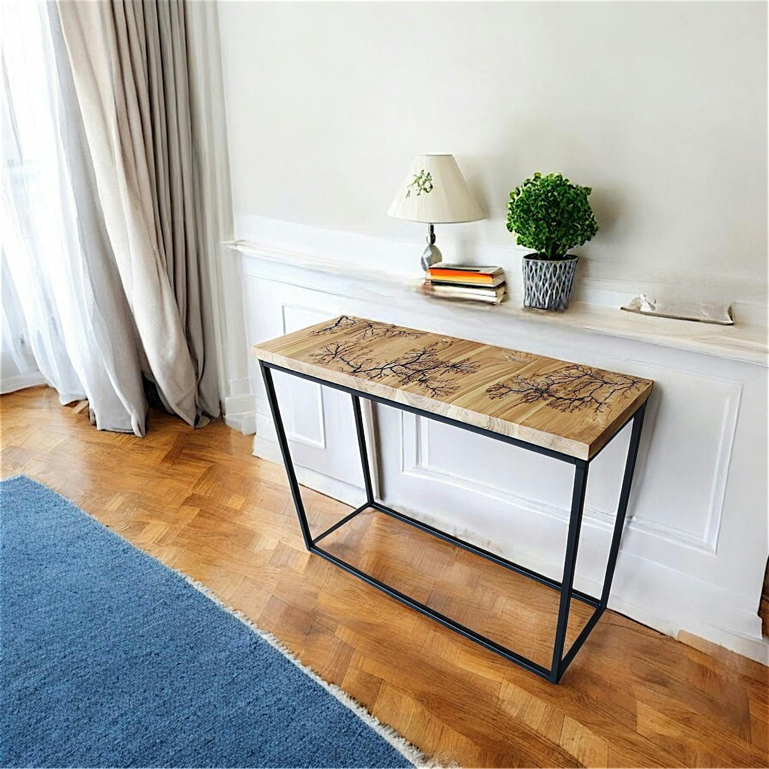 Console rectangulaire teck et pieds métal