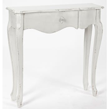 Console Romantique 1 tiroir HARPE L 80 X P 25 X H 80 Crème Antique vieilli AMADEUS