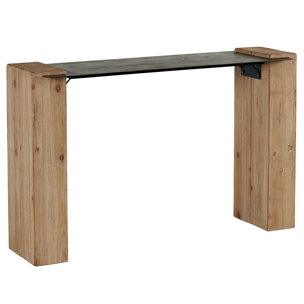 Console Sapin et plateau métal vieilli 129,5x40x81cm ACTUS