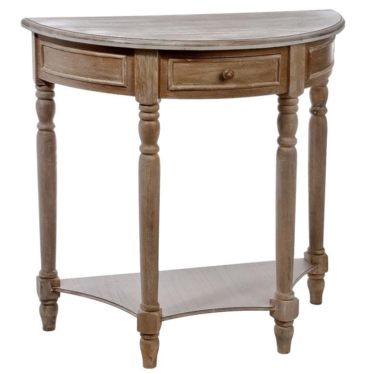 Console semi circulaire bois naturel patiné grisé blanchi, 1 tiroir central L76xP36xH75cm PAOLIA