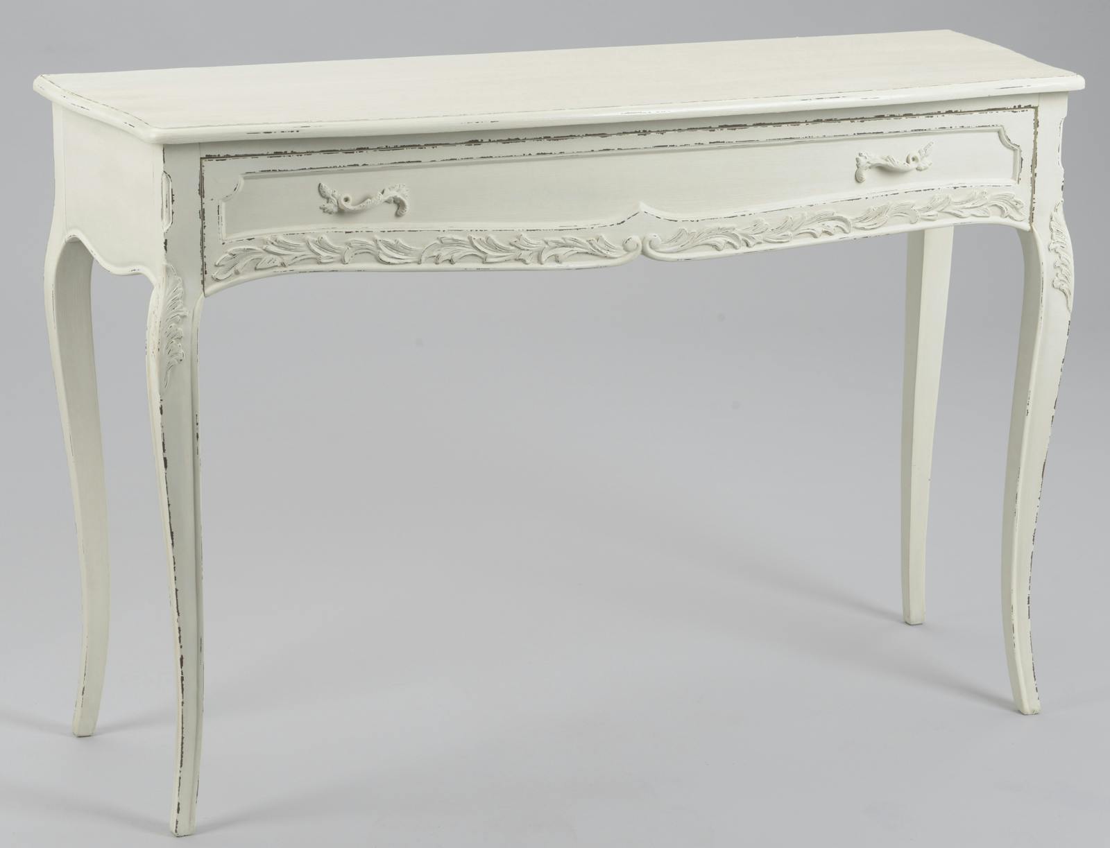 Console shabby Louis XV bois blanc vieilli 120 cm COMTESSE L 120 x P 40 x  H 80 AMADEUS