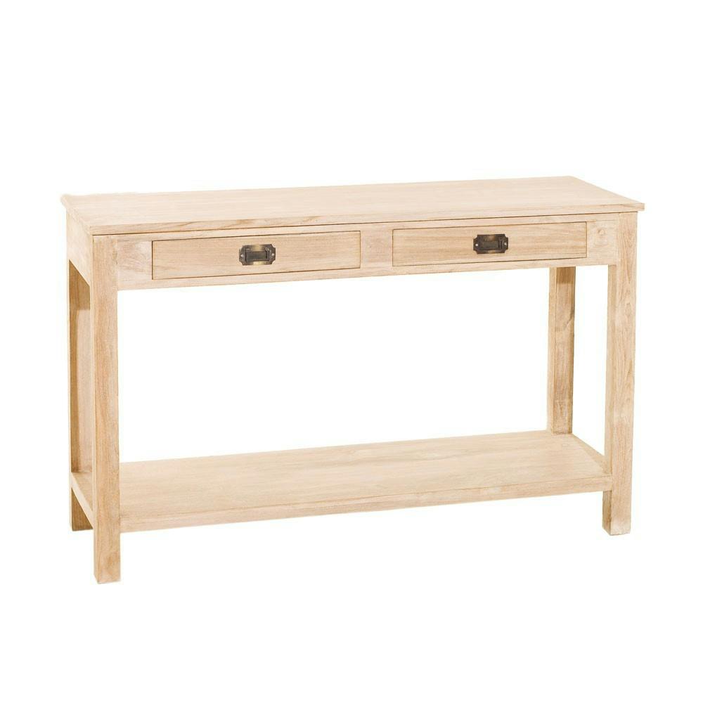 Console teck blanchi avec tiroirs 120cm DIANE