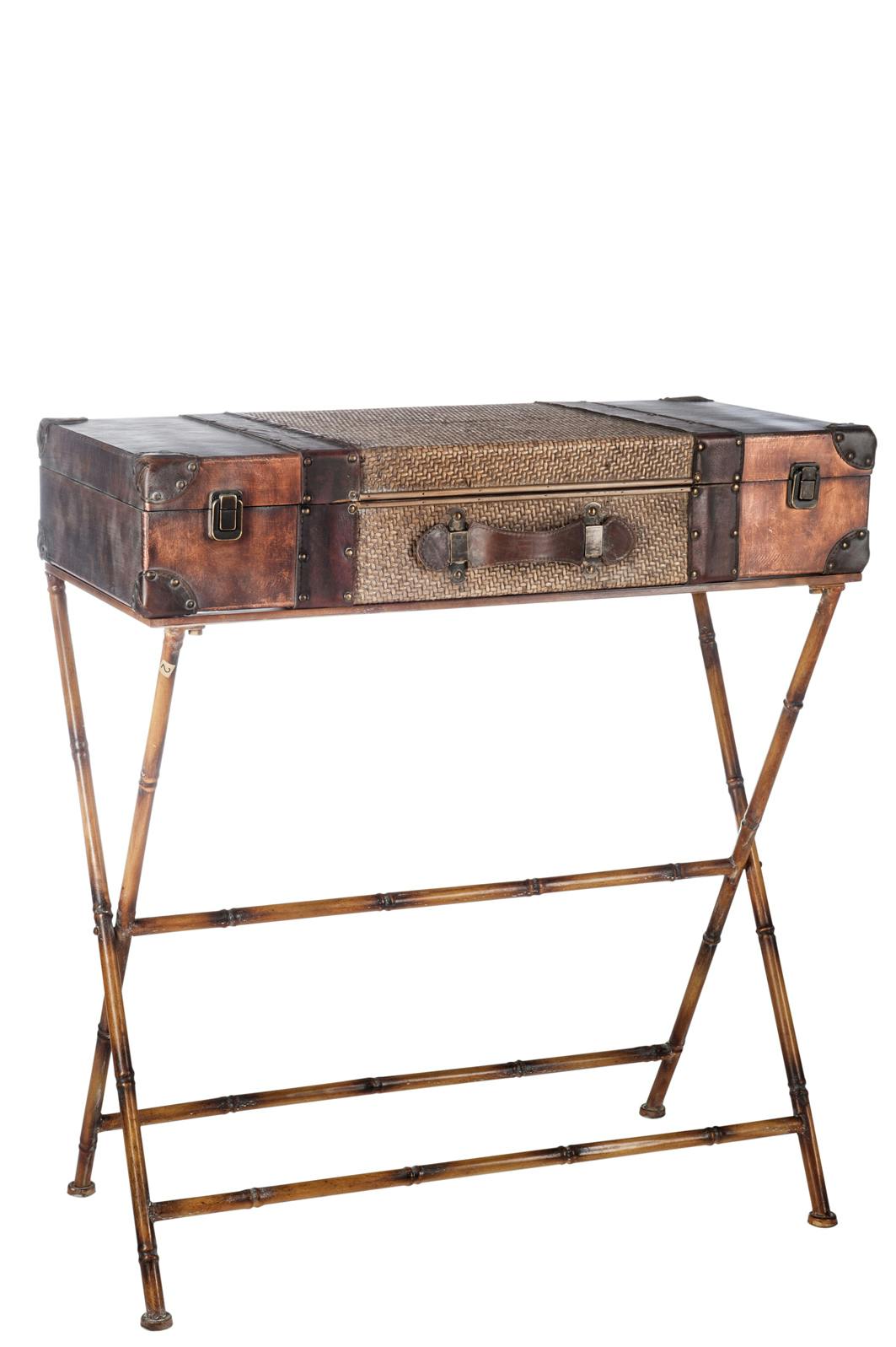 Console "valise" en rotin et métal - 80x40x88cm