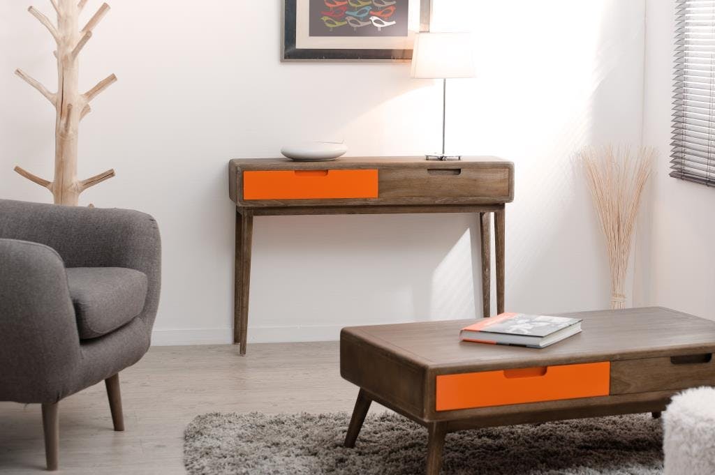 Console Vintage 2 tiroirs orange Bois 110x30x76 LUCIEN
