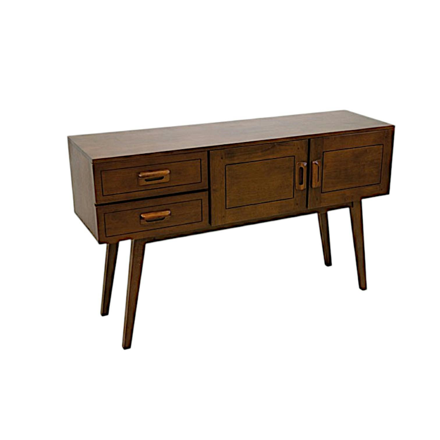 Console vintage bois hévéa 2 portes 2 tiroirs 130cm SIXTIES