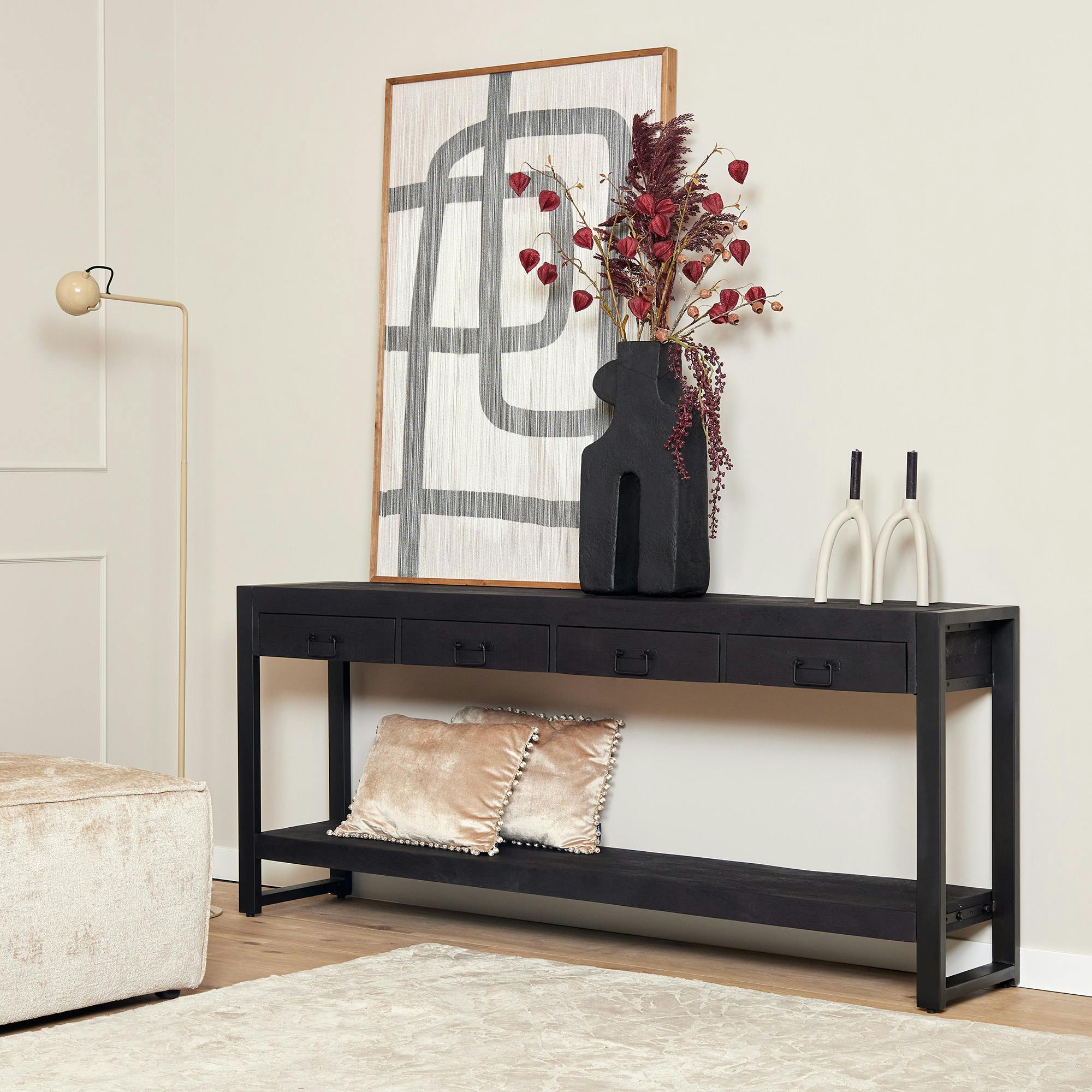 Console XXL bois noir 4 tiroirs MILORA