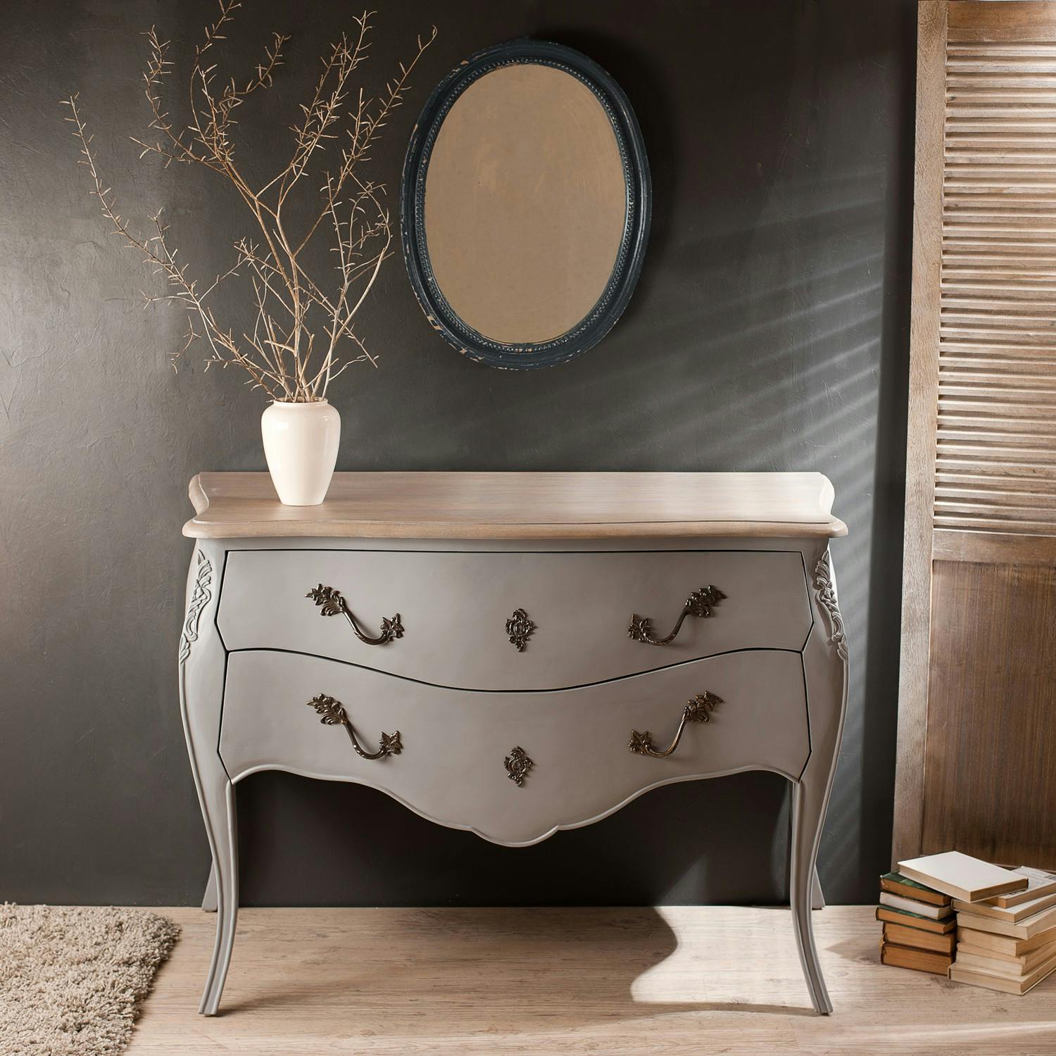 Console/commode 2 tiroirs gris clair120cm ODYSSEE