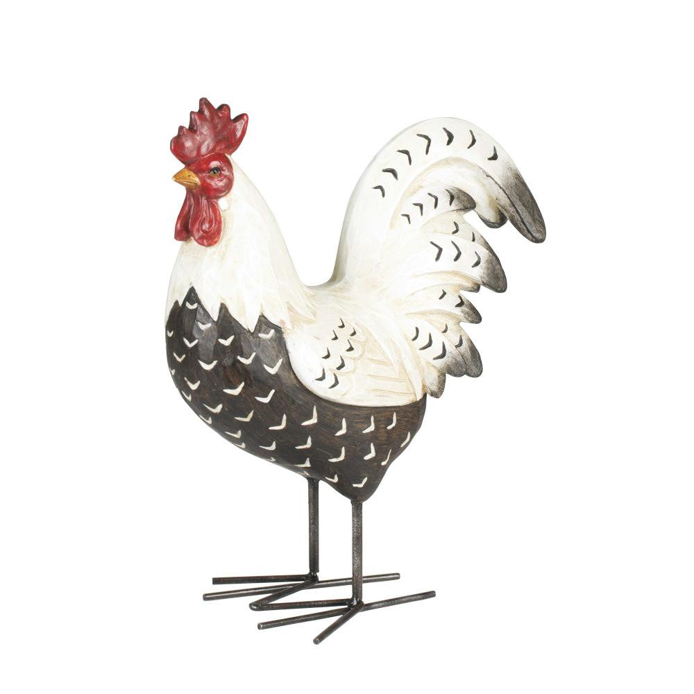 Coq bois et métal noir et blanc H.24cm24CM