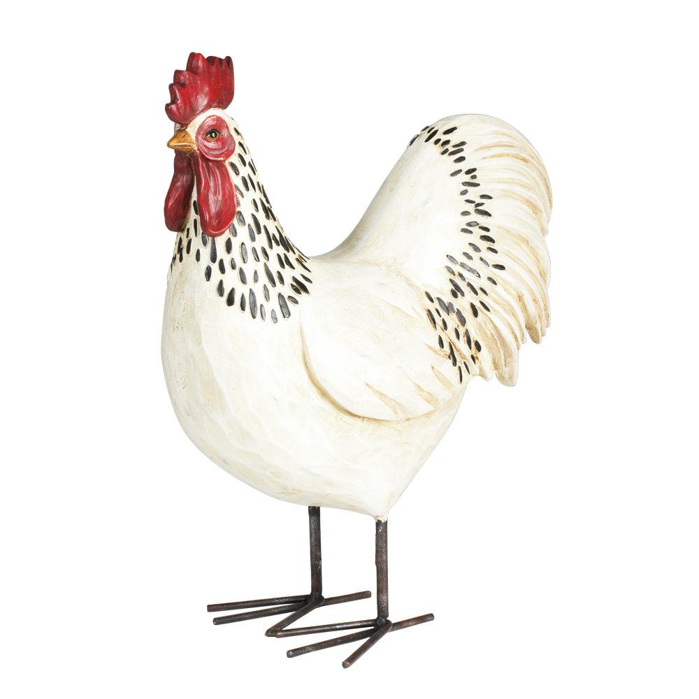 Coq tacheté bois et métal blanc H.30cm