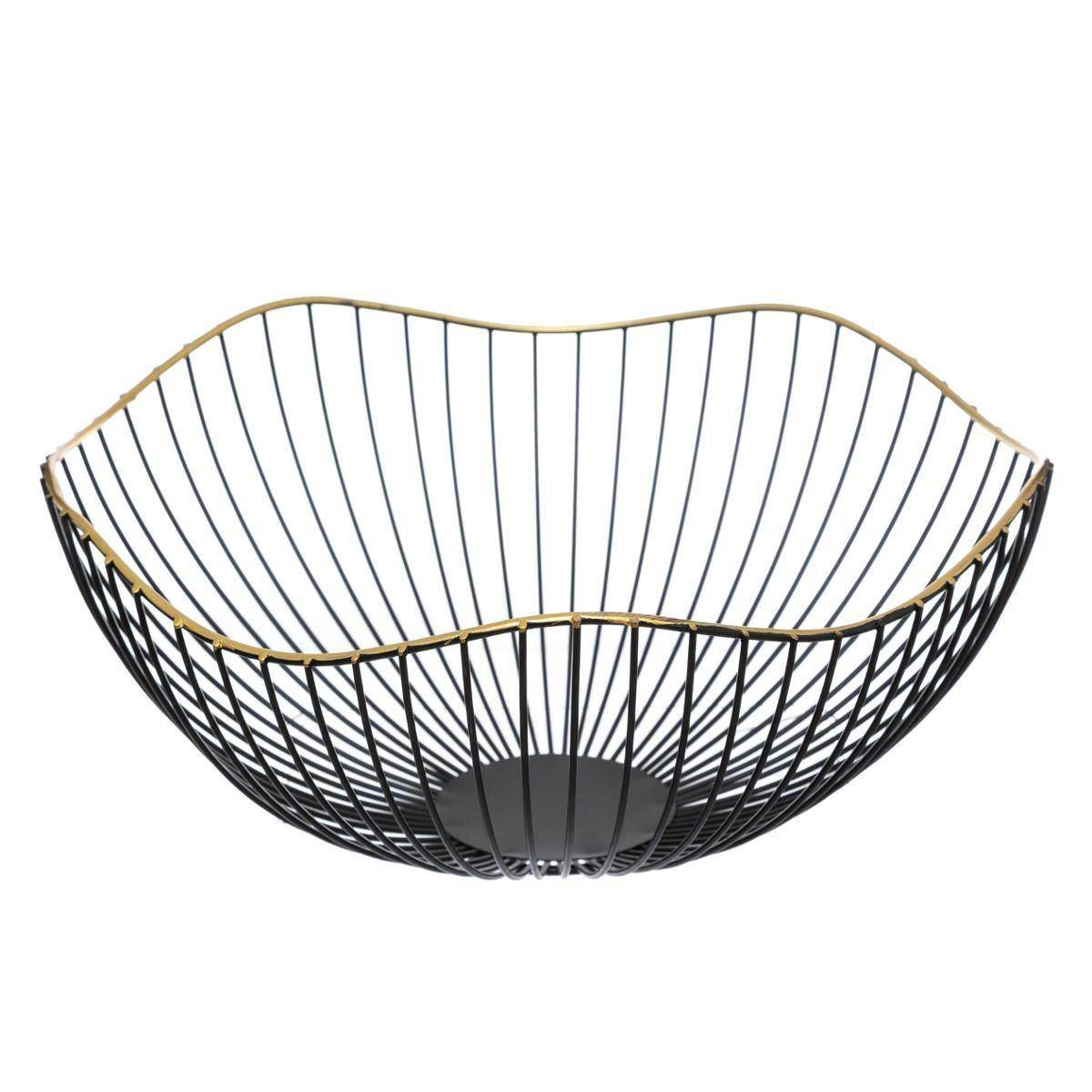 Corbeille métal noir filaire et liseré doré 32 cm