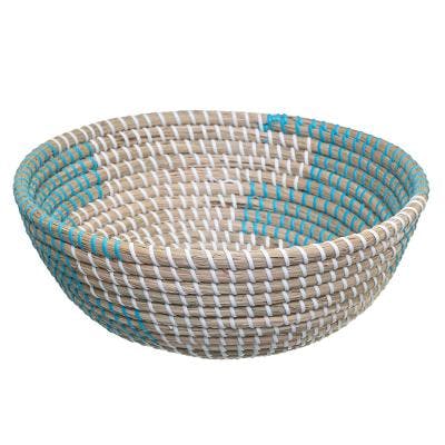Corbeille tressée naturel bleu D30cm